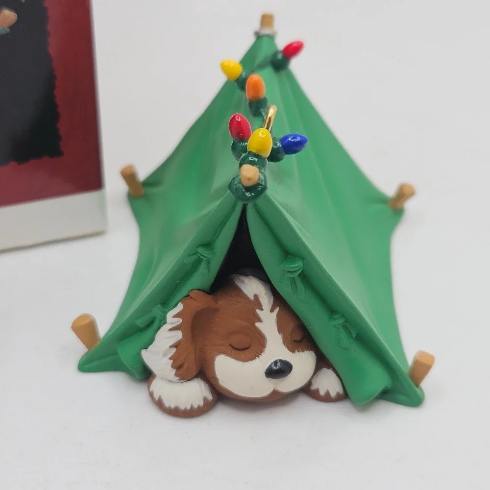 VTG Hallmark 1996 Pup-Tenting Keepsake Ornament Sleeping Puppy Dog Camping